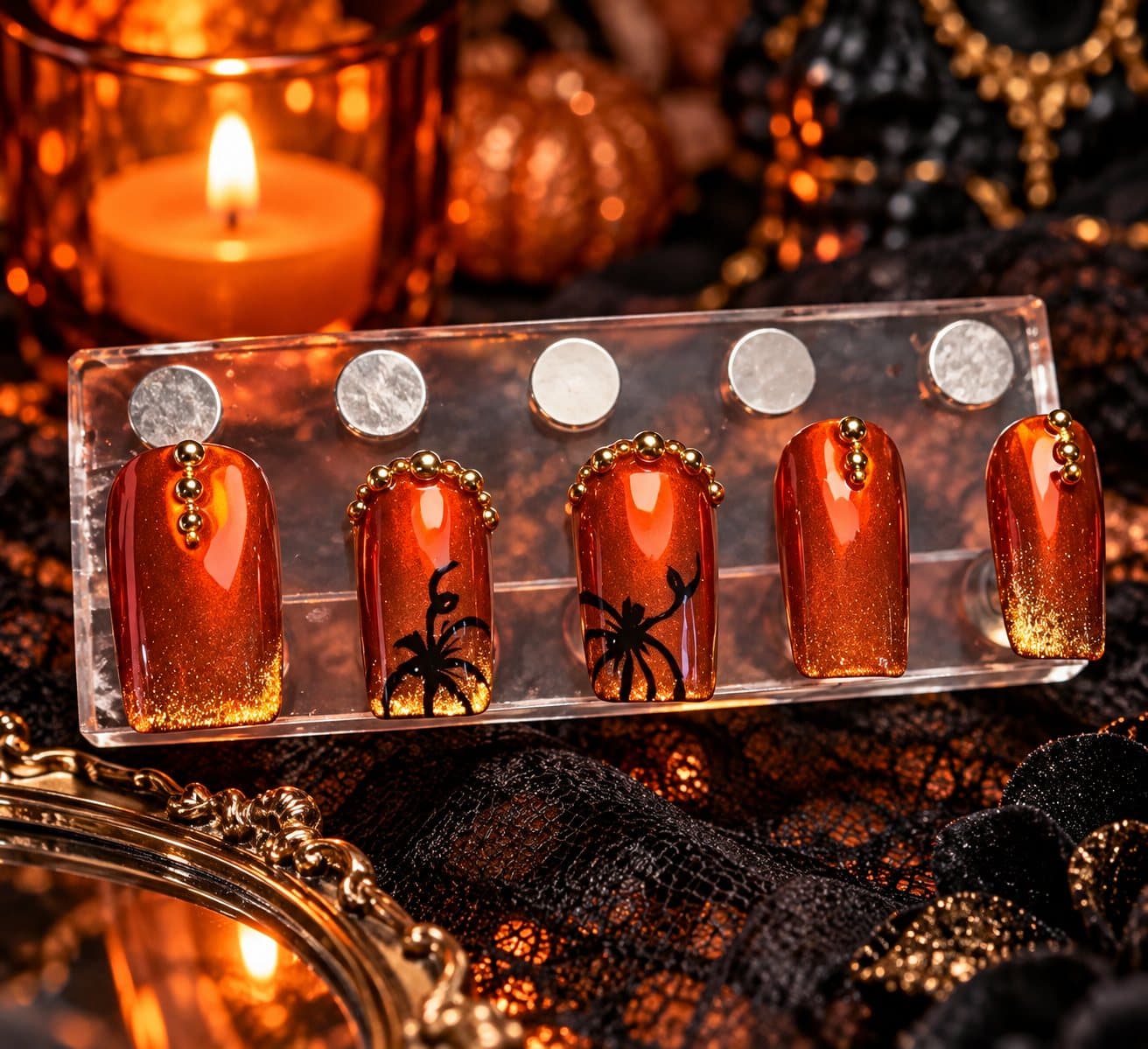 Amber Spider press-on nail set