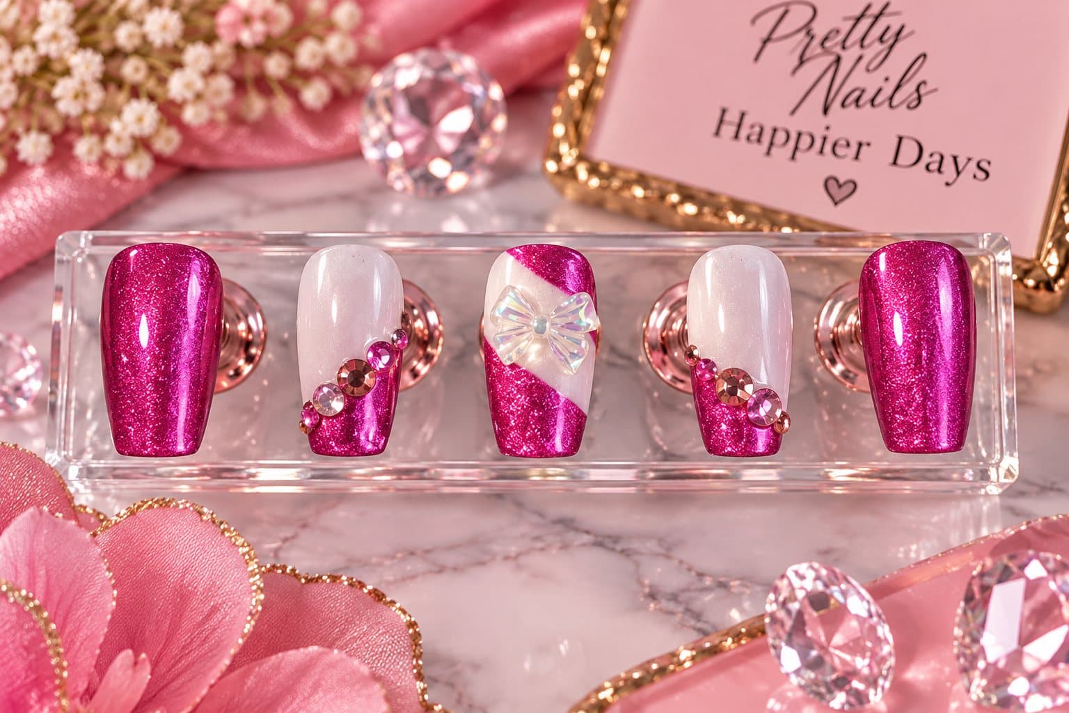 Berry Bow press-on nail set