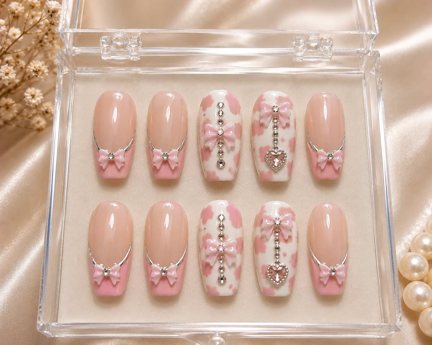 Pink Bow Charm press-on nail set