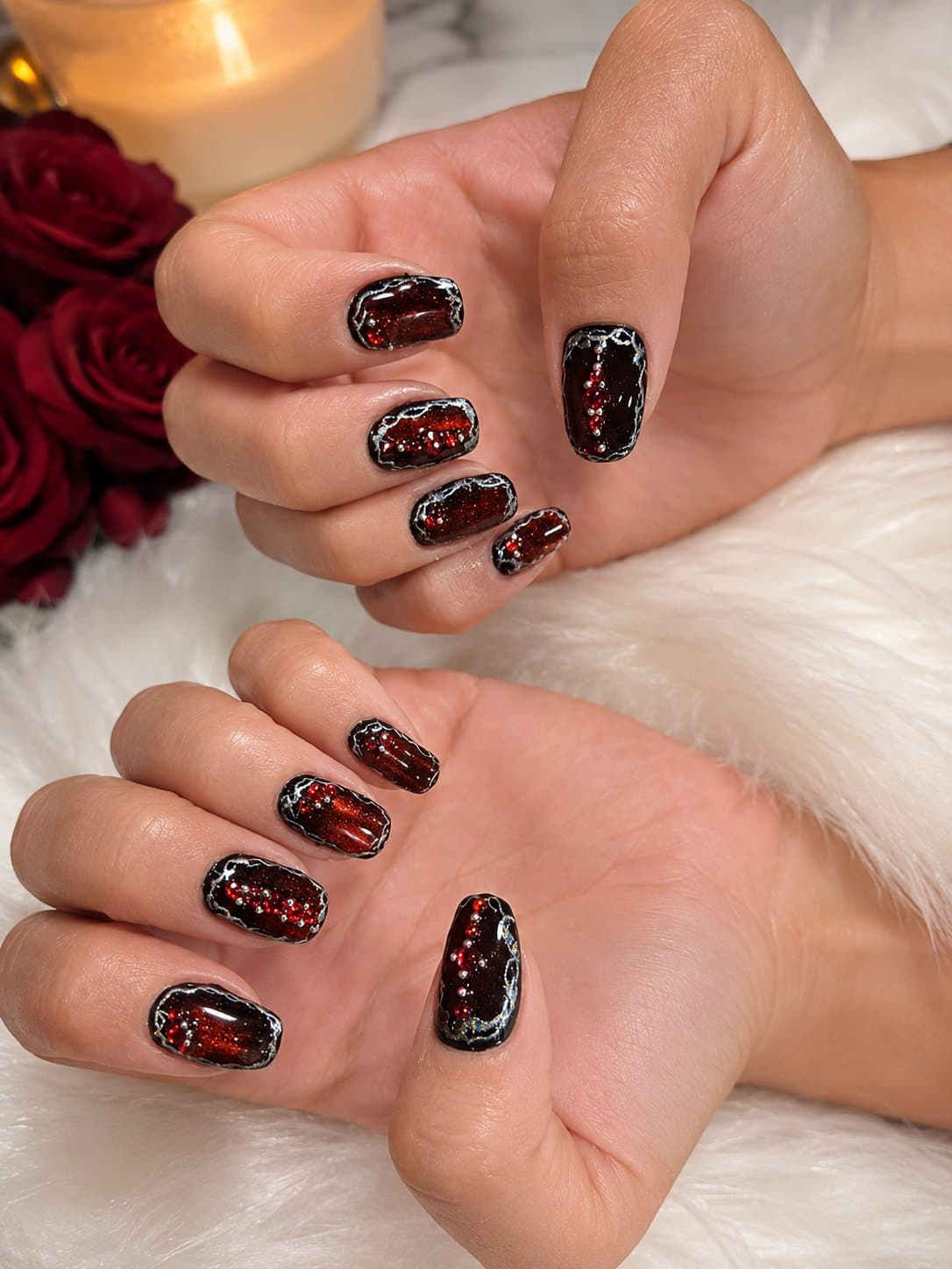 Black Cherry Lace press-on nail set