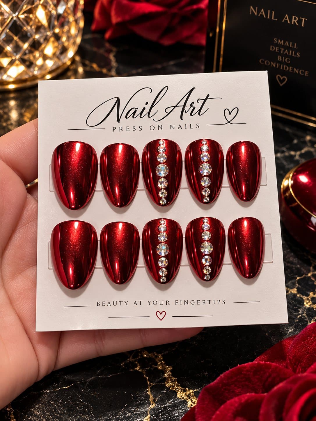 Ruby Chrome press-on nail set